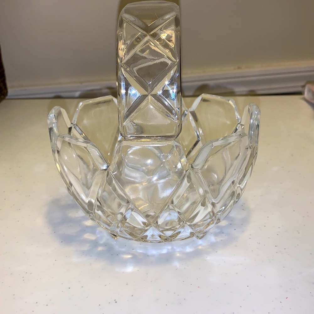 Crystal Clear Glass Footed Handled Basket